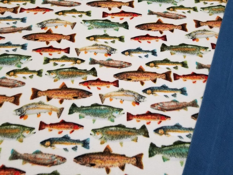 Fisherman/'s Dream...Fish Print Plush Fleece Blanket With Teal Blue Fleece On Reverse Adult OR Teen Blanket