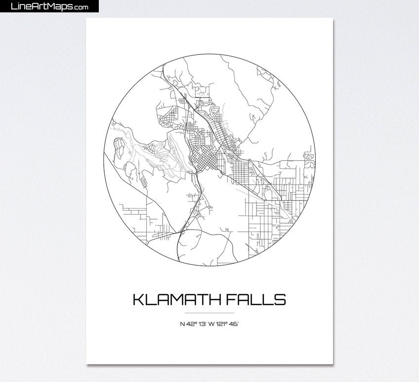 Klamath Falls Map Print City Map Art of Klamath Falls Oregon | Etsy