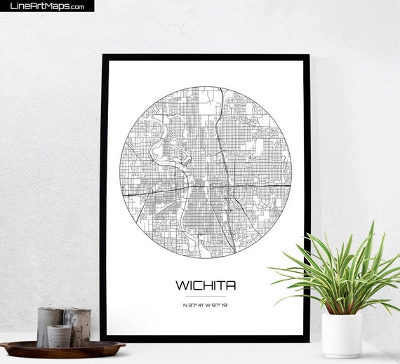 Wichita Map Print City Map Art Of Wichita Kansas Poster Coordinates Wall Art Gift Travel Map Office Home Decor