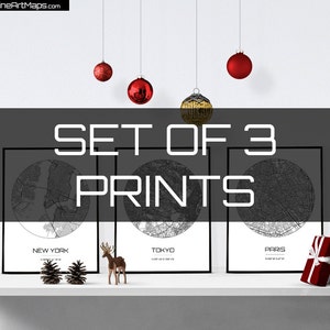 Great Gift - Set of 3 City Maps - Multiprint Discount - Any City in The world