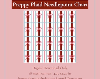Preppy Plaid Digital Needlepoint Chart | Coaster and Ornament Digital Stitch Guide