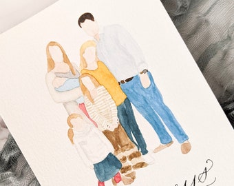 Watercolor Family Portrait | Painted Family Portrait | Handpainted Portrait | Mother's Day Gift | Father's Day Gift | Handmade Gift