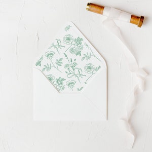Afdrukbare salie bloemenpatroon envelopvoering voor A7 euro flap envelop, digitale download groene bloemmotief envelopvoering