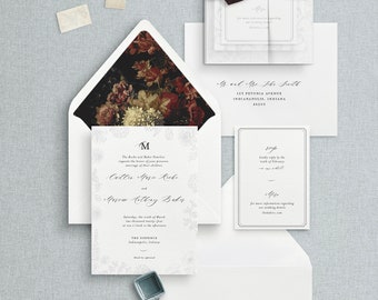 Bespoke Grey Floral Wedding Invitation Suite, Luxury Semi-Custom Wedding Suite, Customizable Wedding Invites