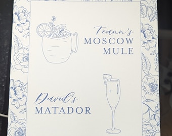 Chinoiserie Wedding Signature Cocktail Sign: Blue Floral Bar Decor (8x10)