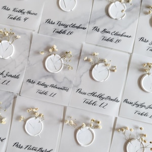 Vellum Place Cards with White Wax Seals and Baby's Breath, Calligraphy Wedding Place Card, Escort Cards, Wedding Reception Seating Chart