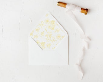 Printable Lemon Yellow Floral Pattern Envelope Liner for A7 Euro Flap Envelope