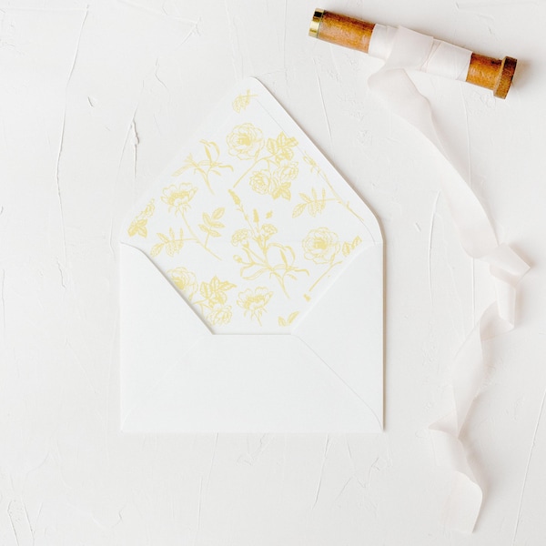 Printable Lemon Yellow Floral Pattern Envelope Liner for A7 Euro Flap Envelope