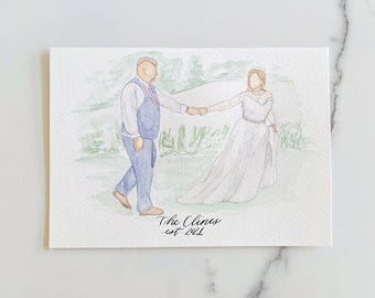 Watercolor Wedding Portrait with Full Background | 8x10 Painted Couples Portrait | Hand Painted Wedding Portrait | First Anniversary Gift