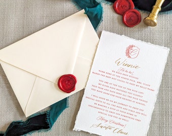 Personalized Santa Letter: Gold Calligraphy, Wax Seal, Christmas Keepsake
