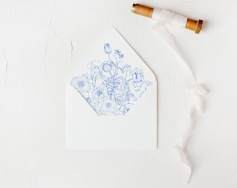 Floral Wedding Envelope Liner: Light Blue Victorian Design (Digital Download)