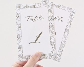 Printed Green Chinoiserie Table Numbers, Floral Bespoke Wedding Reception Table Cards