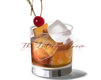 Old Fashioned Cocktail Illustration: DIY Bar Sign (Digital Download)