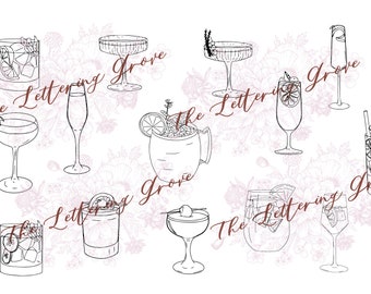 Collection of all 14 Cocktail Drinks, DIY Bar Sign, ai file of cocktail line drawings, Wedding Reception Bar Sign, Signature Cocktail Sign