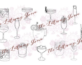 Cocktail Line Drawing Collection: DIY Bar Sign (AI & PDF)