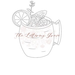 Moscow Mule Line Drawing Digital Download, Wedding Signature Cocktail Drawing, DIY Bar Sign, Wedding Reception, Cocktail Illustration