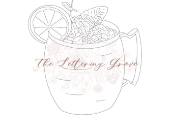 Moscow Mule Line Drawing Digital Download, Wedding Signature Cocktail Drawing, DIY Bar Sign, Wedding Reception, Cocktail Illustration