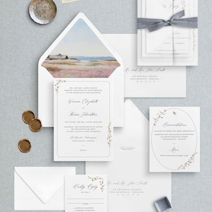 Delicate Watercolor Floral Wedding Invitations, Luxury Wedding Invitation Suite, Classic Wedding Invites, Traditional Wedding Invitation