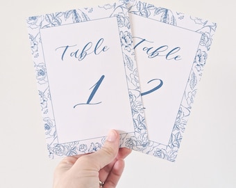 Chinoiserie Wedding Table Numbers: Light Blue Floral Border (5x7)
