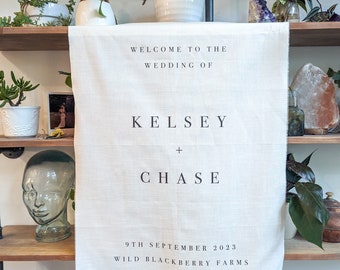 Personalized Fabric Wedding Welcome Sign: Cotton Linen Reception Decor