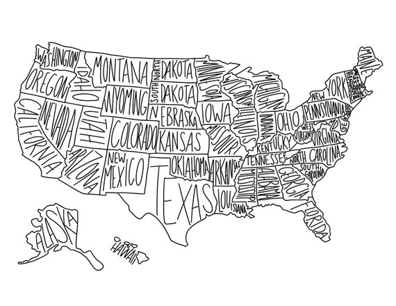 Digital download United States Map Coloring Page State Map | Etsy