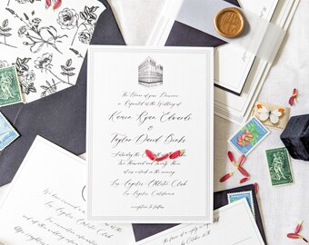 Custom Venue Wedding Invitation Suite: Classic Script Font