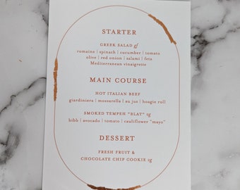 Rose Gold Foil Wedding Menu: Rust Terra Cotta, 5x7