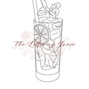 Mojito Line Drawing Digital Download, Wedding Signature Cocktail Drawing, DIY Bar Sign, Wedding Reception Bar Sign, Cocktail Illustration
