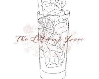 Mojito Line Art: Wedding Bar Sign Cocktail Illustration (Digital Download)