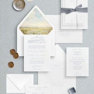 Semi-Custom Venue Illustration Wedding Invitations, Luxury Wedding Invitation Suite, Classic Wedding Invites, Traditional Wedding Invitation