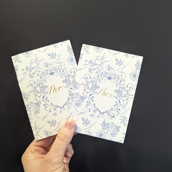 Chinoiserie Wedding Vow Books w Gold Calligraphy, Floral Vow Booklets, Wedding Ceremony Blue Books, Personalized Vow Books, Hand Written Vow