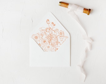 Printable Bright Orange Floral Wedding Envelope Liner for A7 Euro Flap Envelope, Digital Download Orange Flowers Wedding Envelope Liner