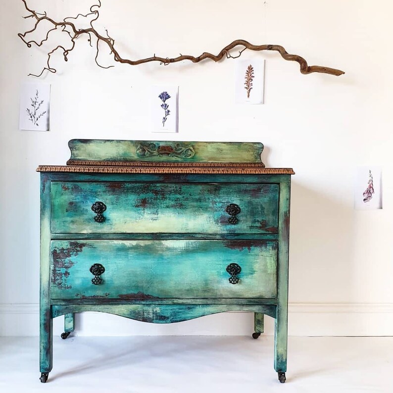 For Sale Vintage Upcycled Bohemian Hand Painted Oak Chest Of Etsy