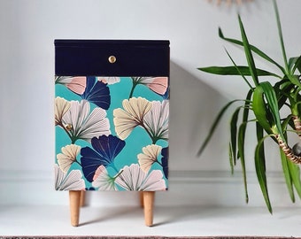 Retro Mid Century Lebus Bedside Cabinet Table Ginkgo decoupaged