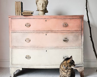 SOLD SOLD SOLD Blush Coral Ombre Painted Antique Chest of Drawers Vintage Bedroom storage