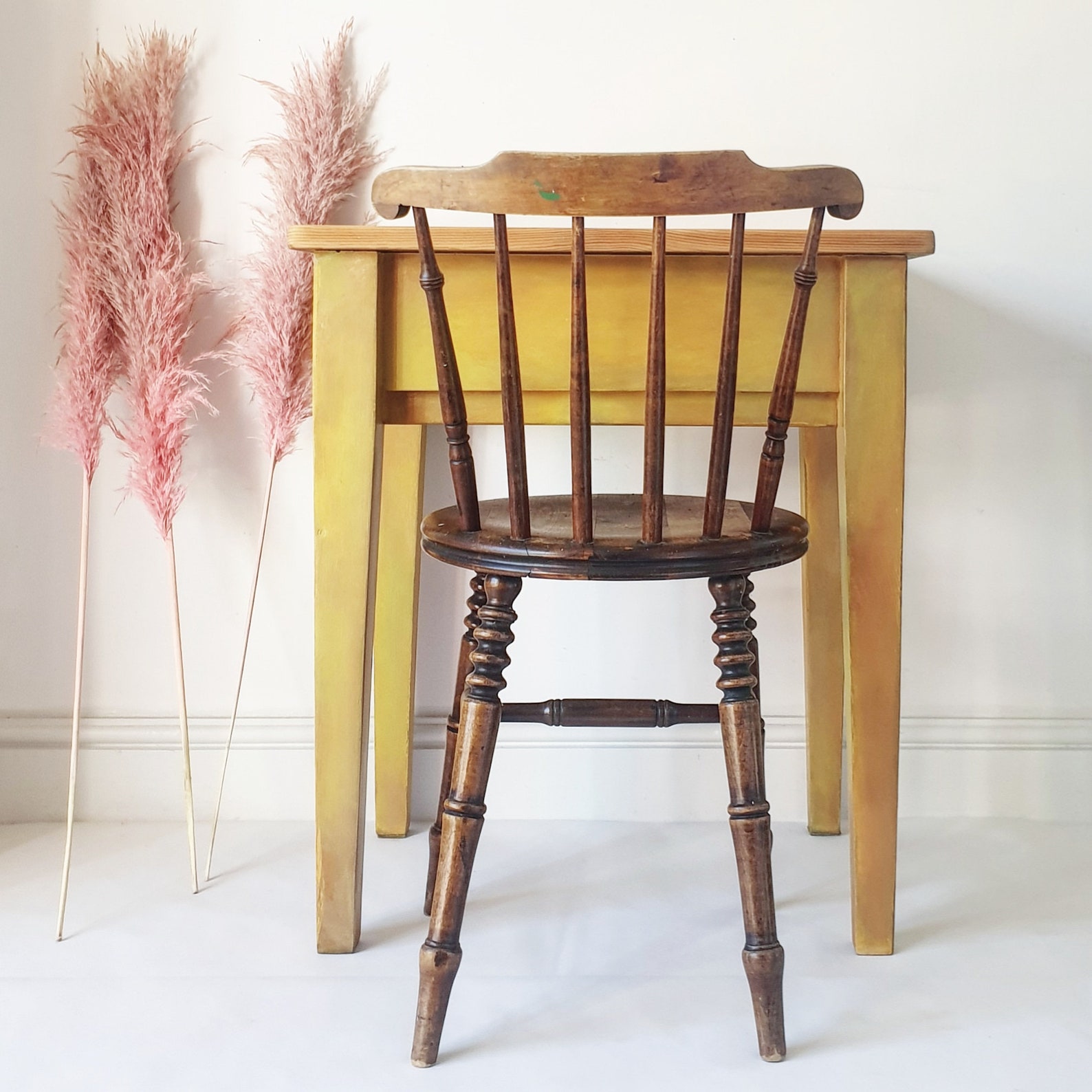 VINTAGE Yellow Kitchen TABLE with Palm Decoupage Farmhouse Etsy