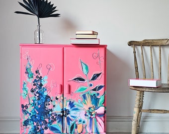 COMMISSIONS AVAILABLE Bespoke Hand painted Floral Vintage Cabinet Cupboard storage sideboard bright