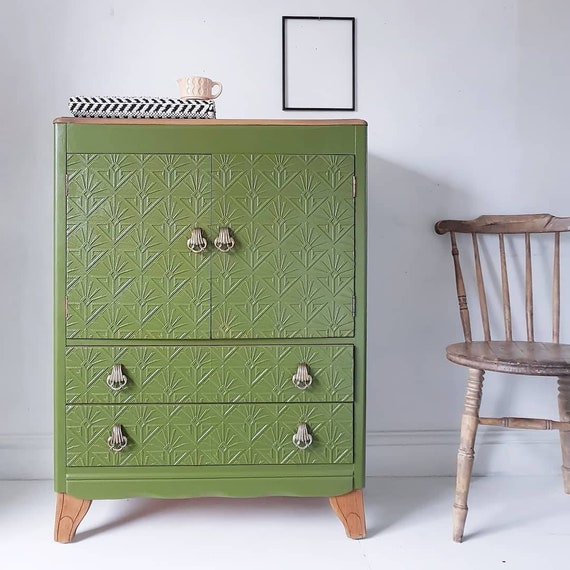 Vintage Art Deco 1930s 1940s Painted Lebus Tallboy Bedroom Storage Linen Cupboard Cabinet Wardrobe