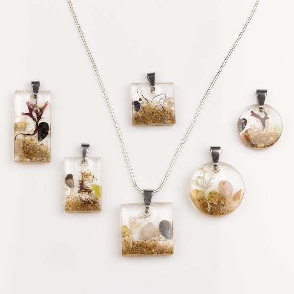 Shetland TV series Bains beach pendants on a snake chain. Shetland Islands jewellery.