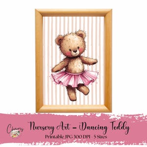 Scruffy Teddy Bear Nursery Art Print, Watercolor Baby Room Decor, Teddy bear print