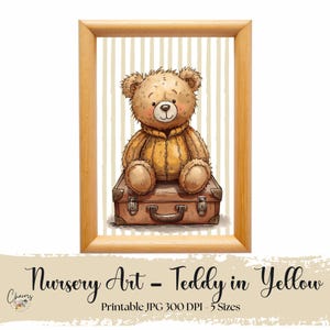 Scruffy Teddy Bear Nursery Art Print, Watercolor Baby Room Decor, Teddy bear print