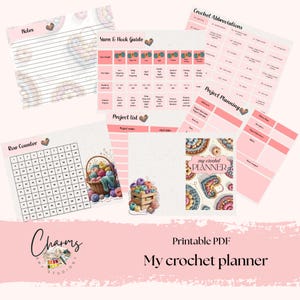 Printable Crochet Planner, Digital PDF Crochet Project Organizer, Yarn & Hook Guide, Crochet Abbreviations, Craft Planning Journal