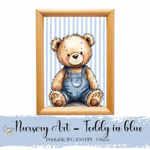 Scruffy Teddy Bear Nursery Art Print, Watercolor Baby Room Decor, Teddy bear print