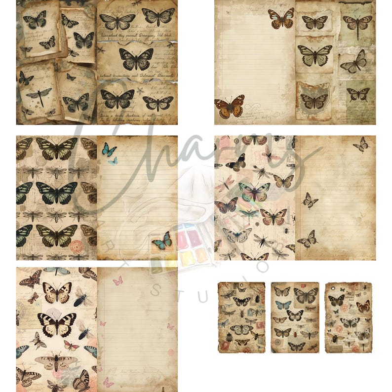 Vintage Butterfly Junk Journal Kit: Printable Ephemera Pages (digital ...