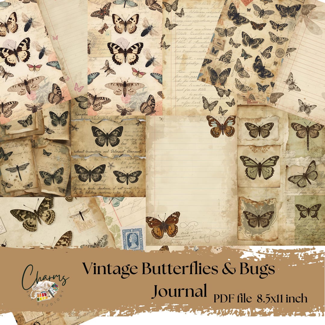 Vintage Butterfly Junk Journal Kit: Printable Ephemera Pages (digital ...
