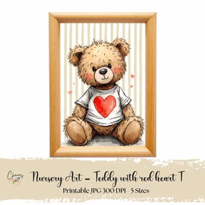 Scruffy Teddy Bear Nursery Art Print: Watercolor Baby Room Decor (Digital Download