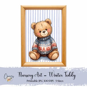 Scruffy Teddy Bear Nursery Art Print, Watercolor Baby Room Decor, Teddy bear print