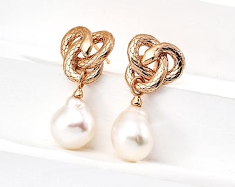 Baroque Pearl Snake Earrings Gold Plated S925 Silver