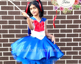 Sailor Moon tutu, satijnen overlay tutu jurk, verjaardag tutu, anime tutu, kostuum feestjurk, tutu jurk.