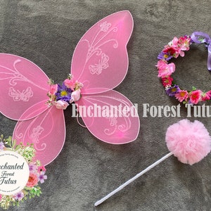 Deluxe Fairy accessories, wand, headband, head garland, flower garland, fairy wings